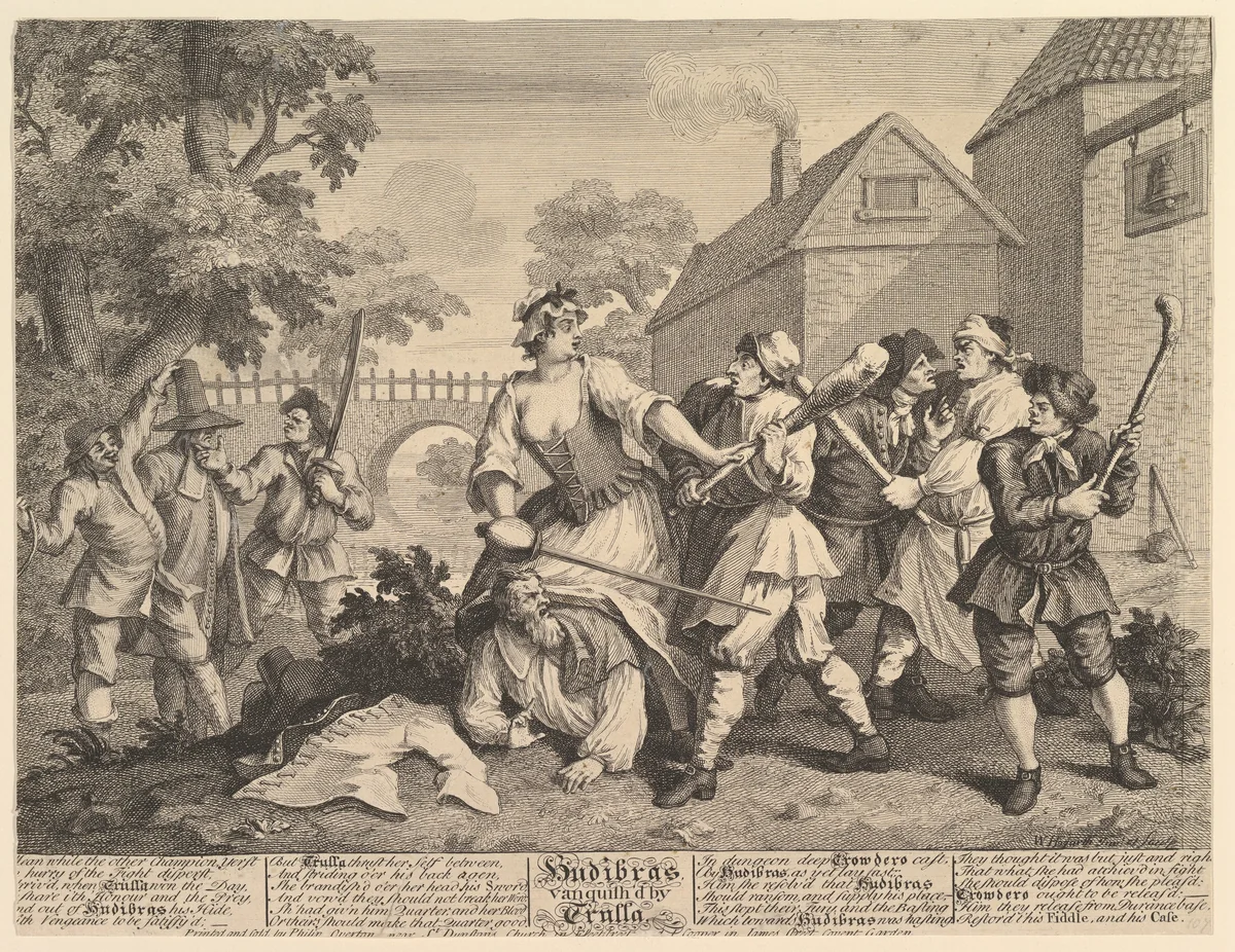 Hudibras Vanquished by Trulla (Twelve Large Illustrations for Samuel Butler's Hudibras, Plate 5) by William Hogarth, print, 1725-1726