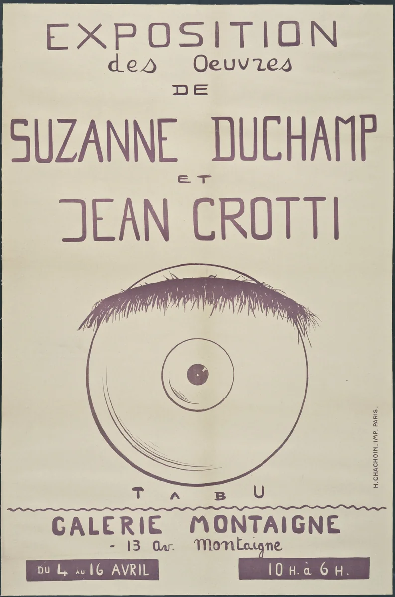 Poster for an exhibition of work by Suzanne Duchamp and Jean Crotti at Galerie Montaigne by Suzanne Duchamp, Jean Crotti, design, 1921