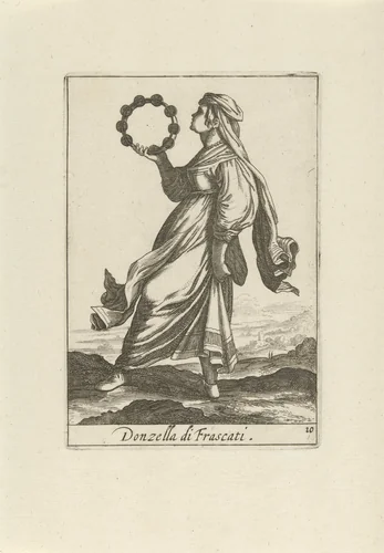 Vrouw gekleed volgens de mode uit Frascati by anonymous, print, 1720-1772