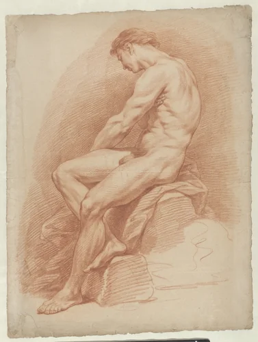Zittend mannelijk naakt by Cornelis Joseph d' Heur, drawing, 1717-1762