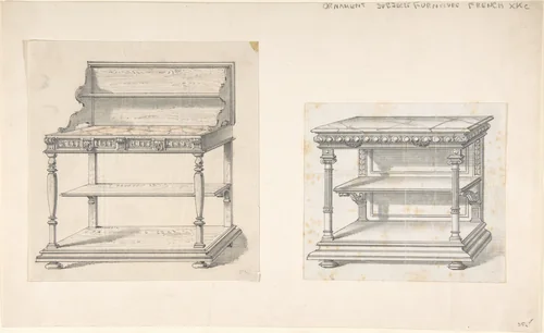 Design for a Neo-Renaissance Buffet Table with a Marble Top by anonymous, drawing, 1835-1845