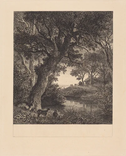 Hunters Leaving a Forest by Johann Wilhelm Schirmer, print, 1807-1863