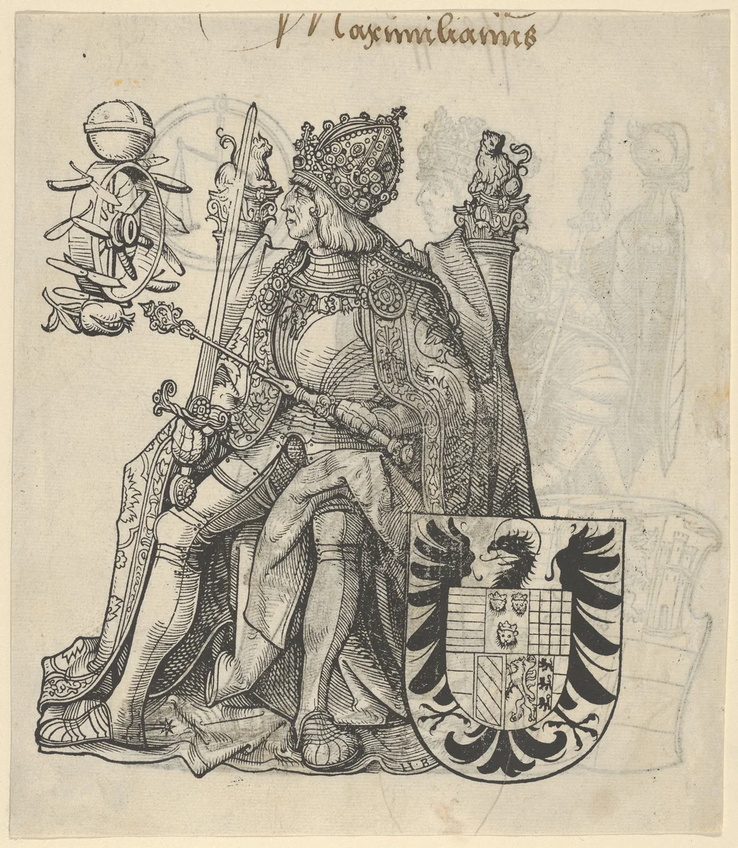 Recto of a Sheet with Maximilian, from "The Genealogy of Emperor Maximilian I" by Hans Burgkmair, print, 1509-1512