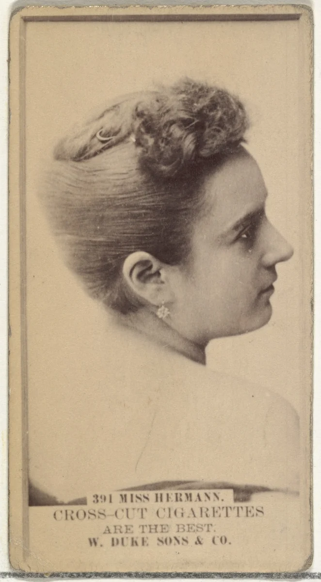 Card Number 391, Miss Hermann, from the Actors and Actresses series (N145-3) issued by Duke Sons & Co. to promote Cross Cut Cigarettes by W. Duke, Sons & Co., photograph, 1880-1889