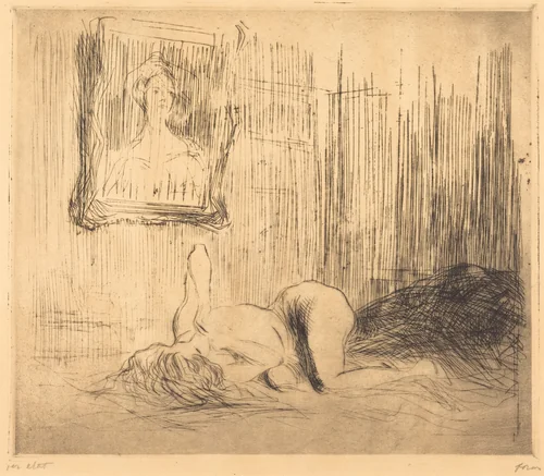 Sur le lit (On the Bed) by Jean-Louis Forain, print, 1904-1914