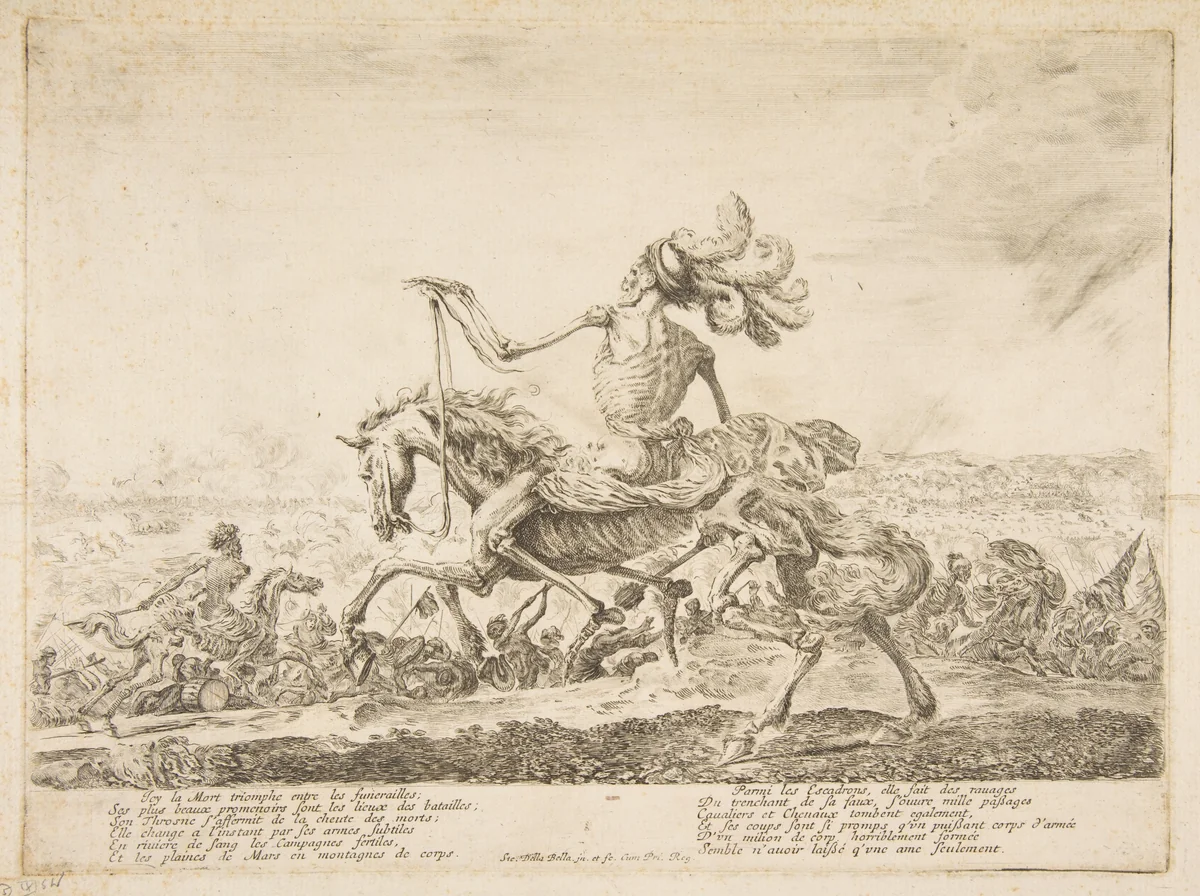 Death on a Battlefield, from "The five deaths" (Les cinq Morts) by Stefano della Bella, print, 1641-1652