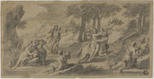 The Flight of the Centaur Nessus with Dejanina by François Verdier, drawing, 1671-1730