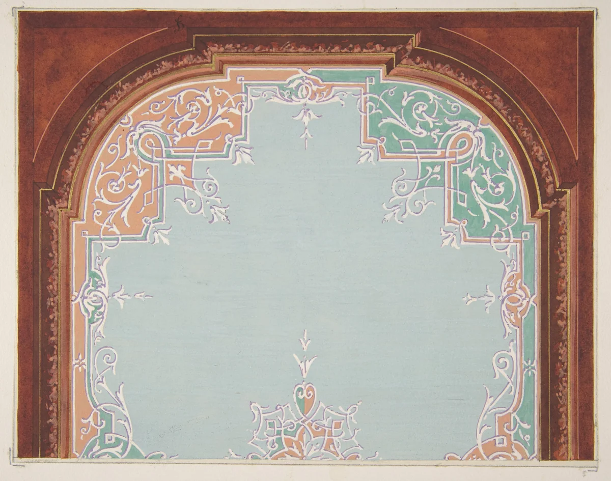 Designs for a painted ceiling with filagree borders by Jules-Edmond-Charles Lachaise, drawing, 1830-1897