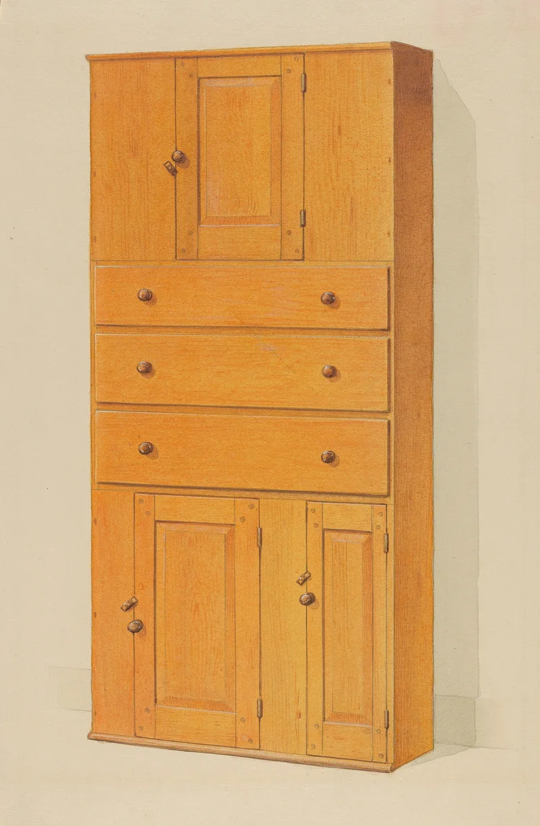 Shaker Cupboard with Drawers by Howard Weld, index of american design, 1936