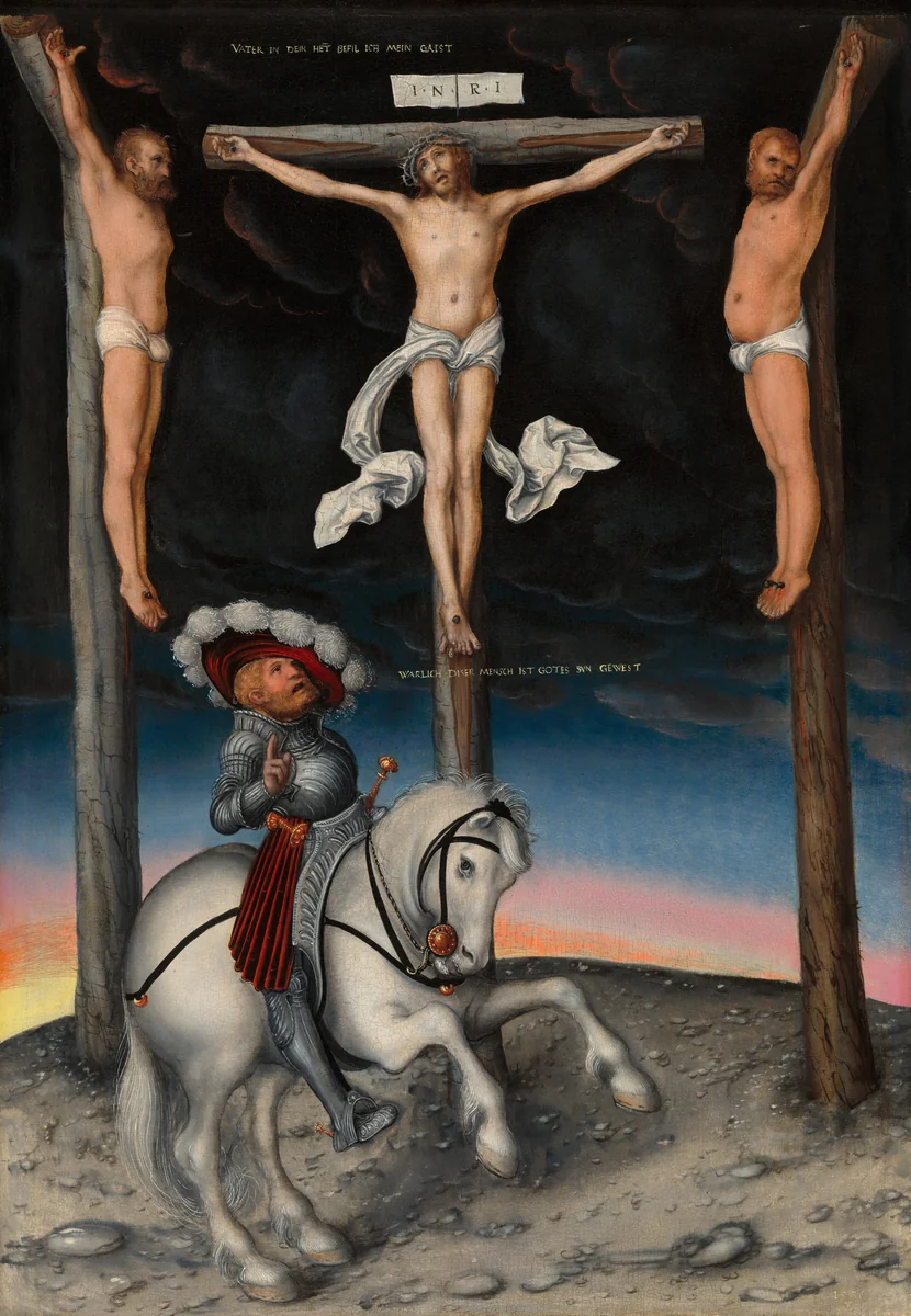 The Crucifixion with the Converted Centurion by Lucas Cranach, painting, 1536