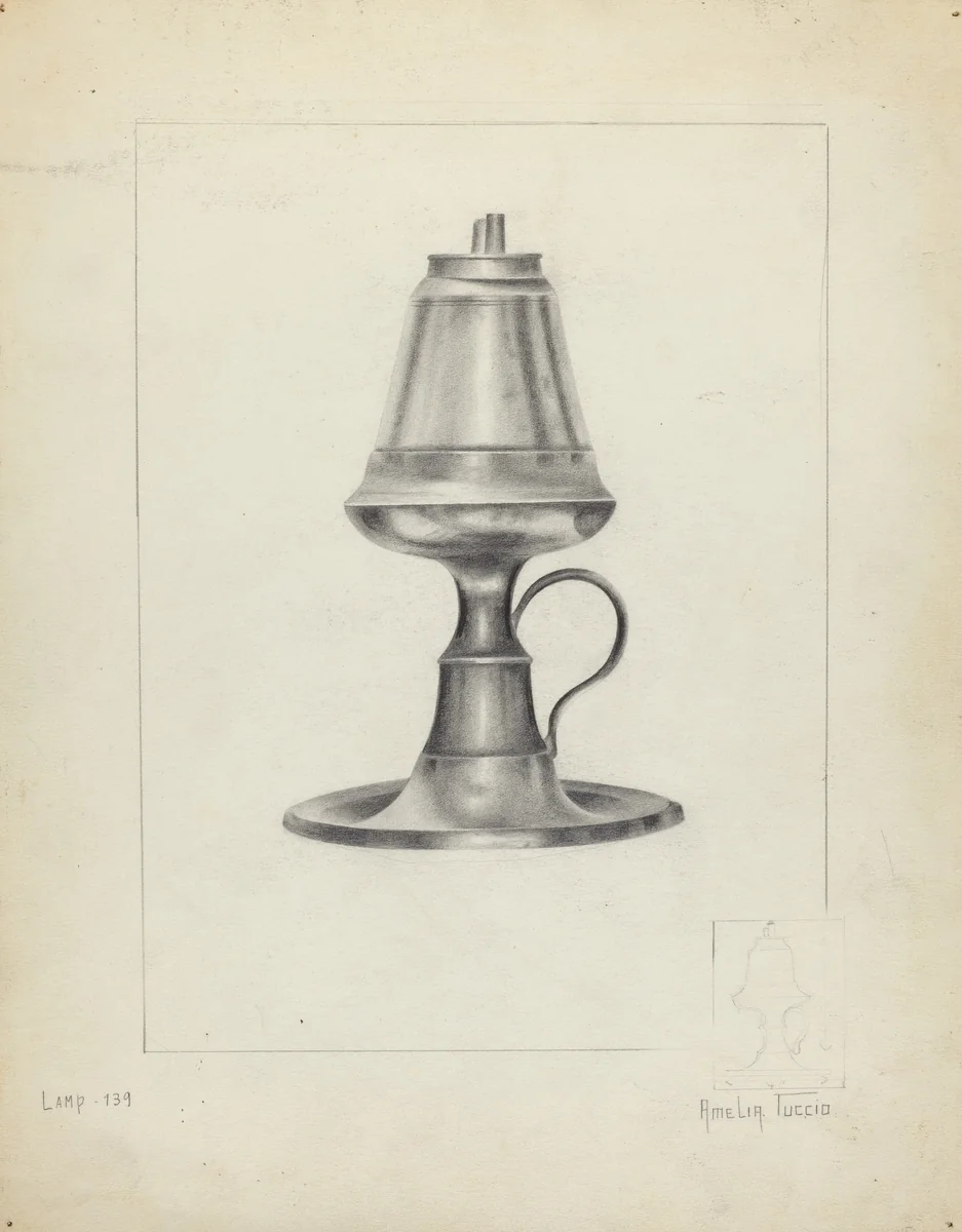 Camphene Lamp by Amelia Tuccio, index of american design, 1935-1942