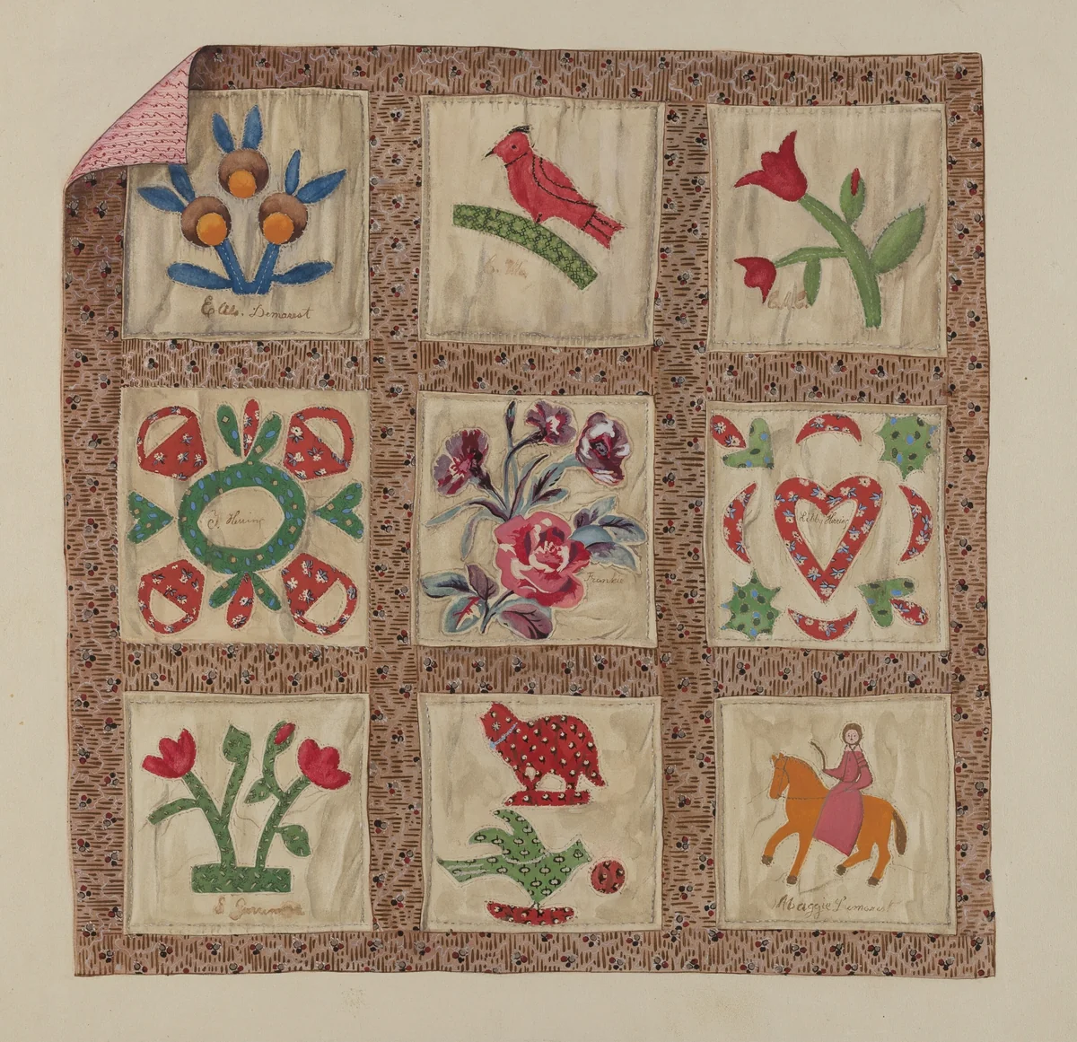 Doll Bed Applique Patchwork Quilt by Beverly Chichester, index of american design, 1937