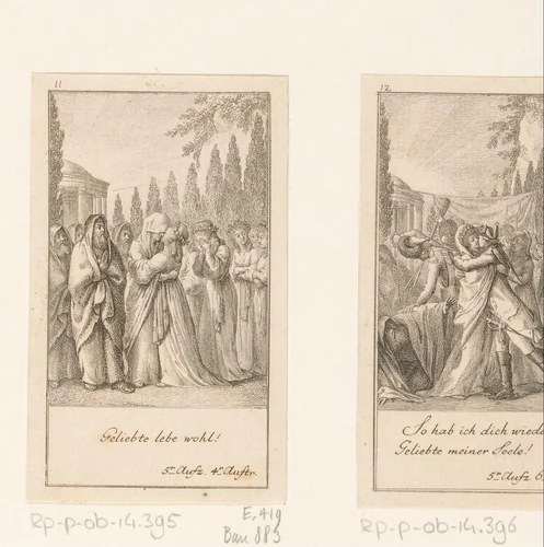 Lanassa neemt afscheid van Palmira by Daniel Nikolaus Chodowiecki, print, 1782