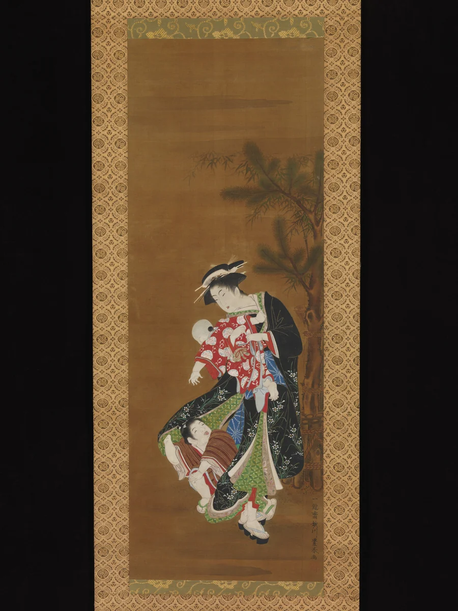 Mother and Children at the New Year by Utagawa Toyoharu, painting, 1735-1799