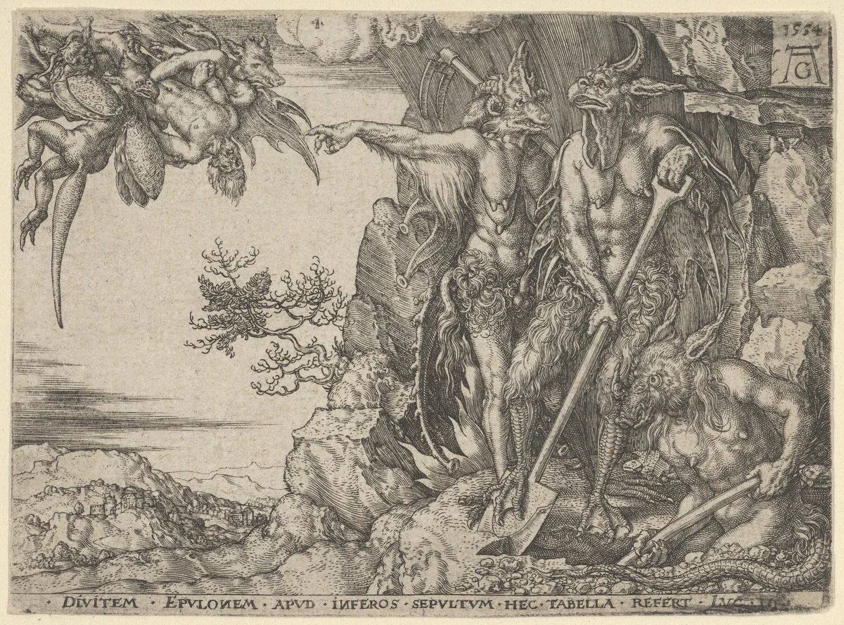 The Rich Man Transported to Hell, from The Parable of the Rich Man and Lazarus, from "The Parable of the Rich Man and Lazarus" by Heinrich Aldegrever, print, 1554