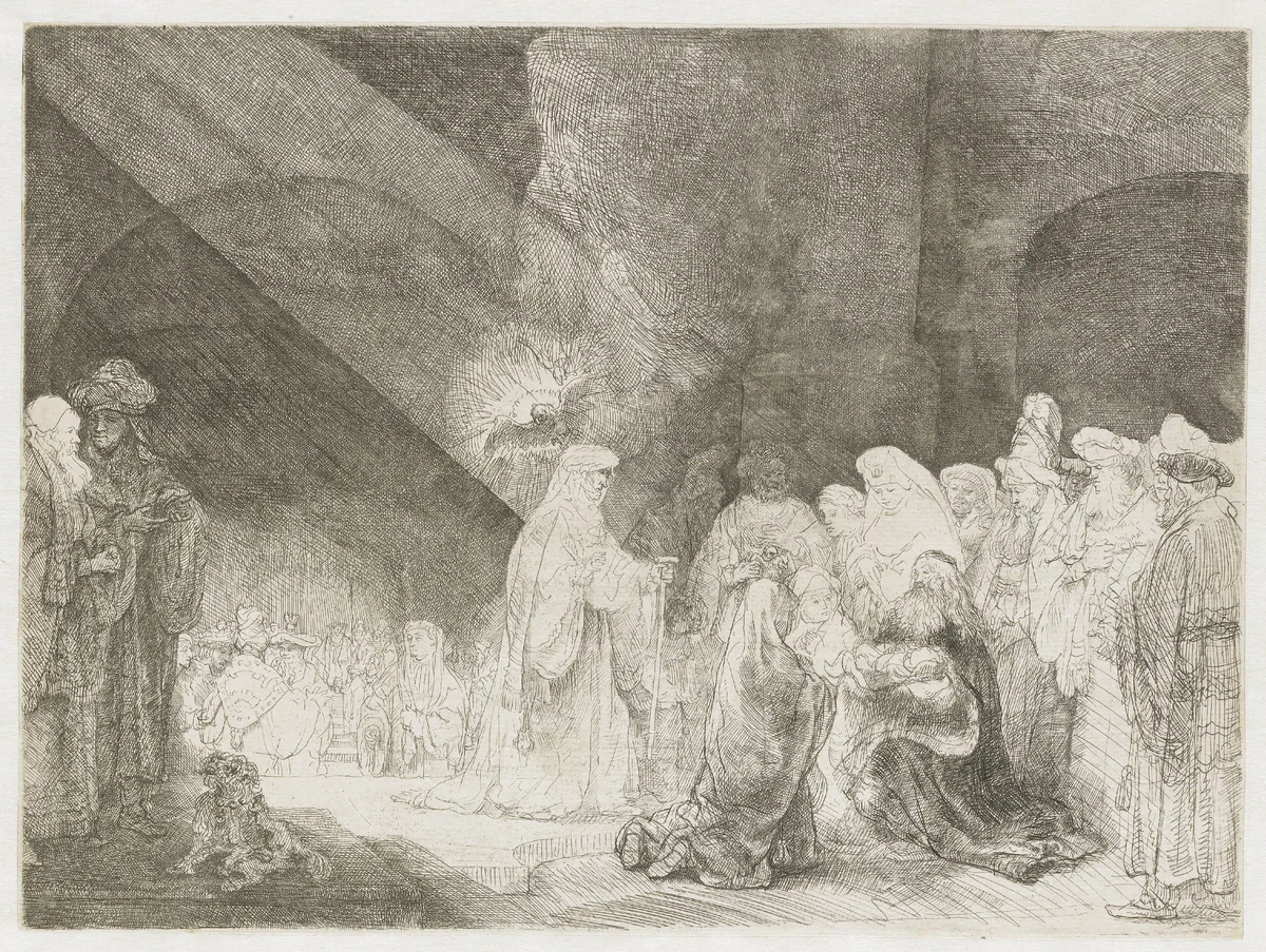 The presentation in the temple: oblong print by Rembrandt van Rijn, print, 1640
