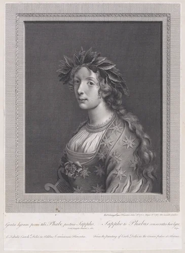 Sappho to Phoebus consecrates her lyre by Robert Strange, print, 1787