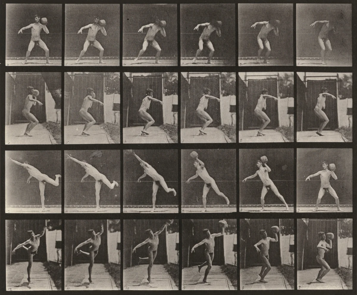 Plate Number 315. Heaving a 20-lb. rock by Eadweard Muybridge, photograph, 1887