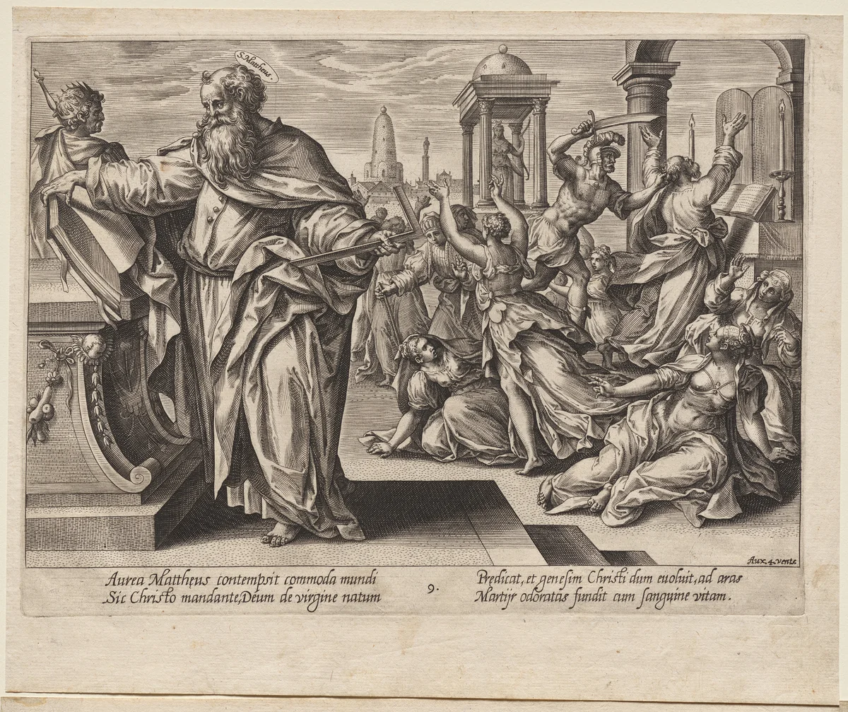 St. Matthew by Hendrick Goltzius, print, 1573-1583