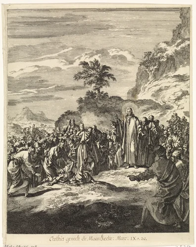 Christus geneest een bezeten man by Jan Luyken, print, 1708