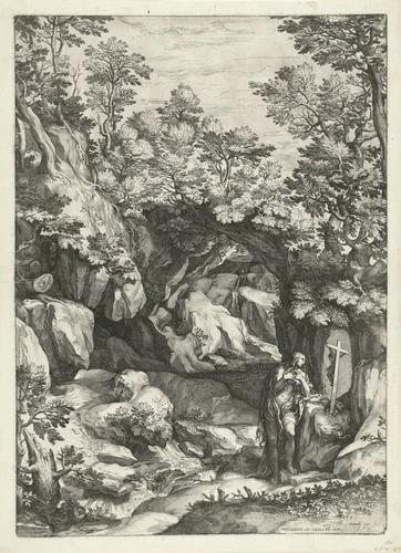 Landschap met de boetvaardige Maria Magdalena by Unknown, print, 1573