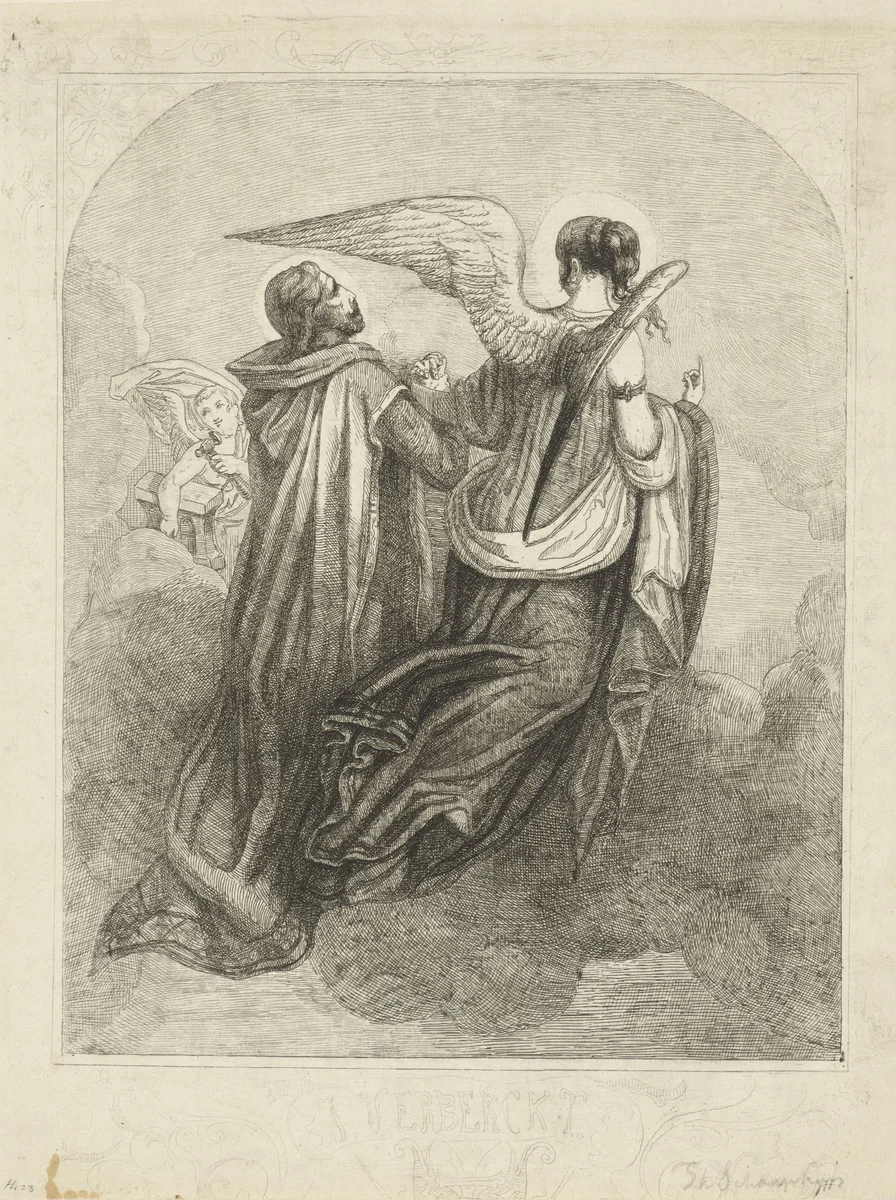 Hemelvaart van een heilige by Theodoor Schaepkens, print, 1825-1883