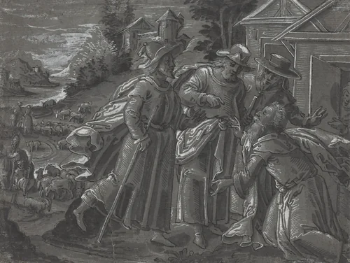 Abraham Entertaining the Angels [verso] by German 16th Century, drawing, 1600