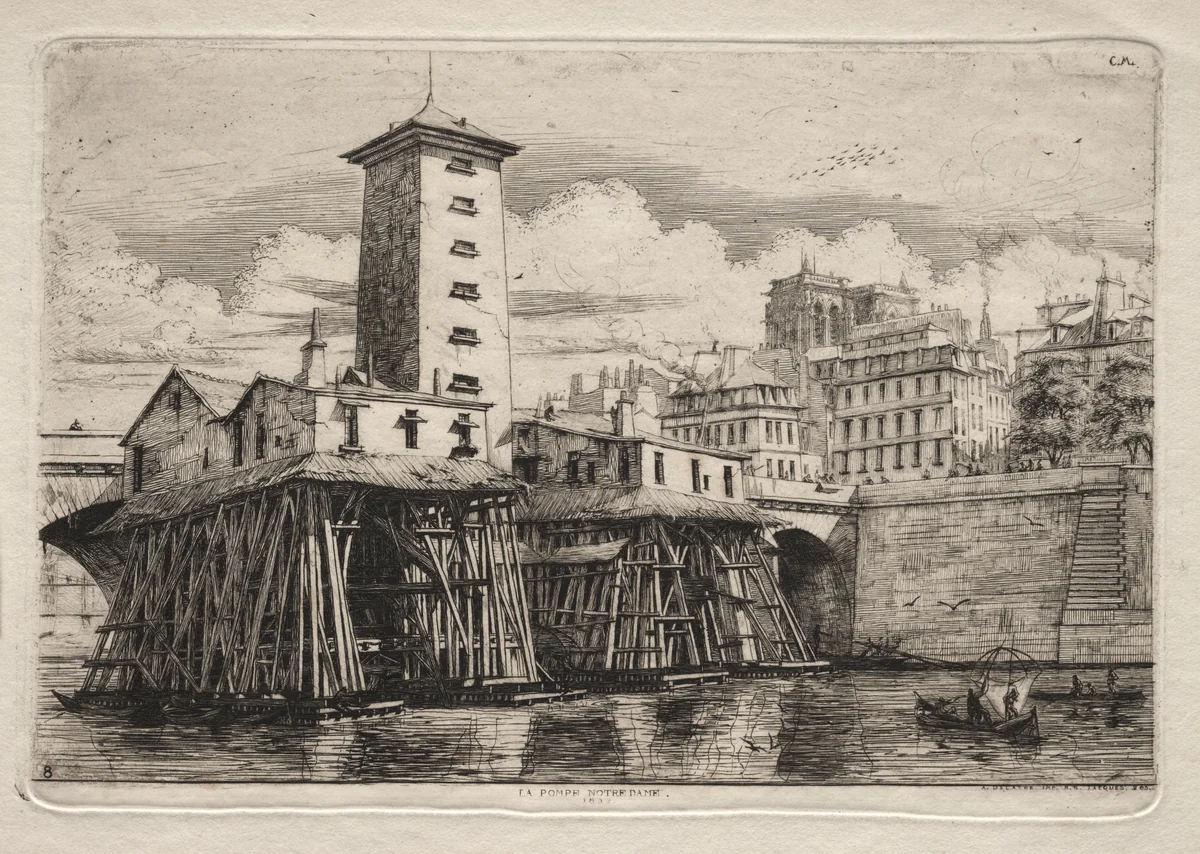 Etchings of Paris: The Notre Dame Pump by Charles Meryon, print, 1852