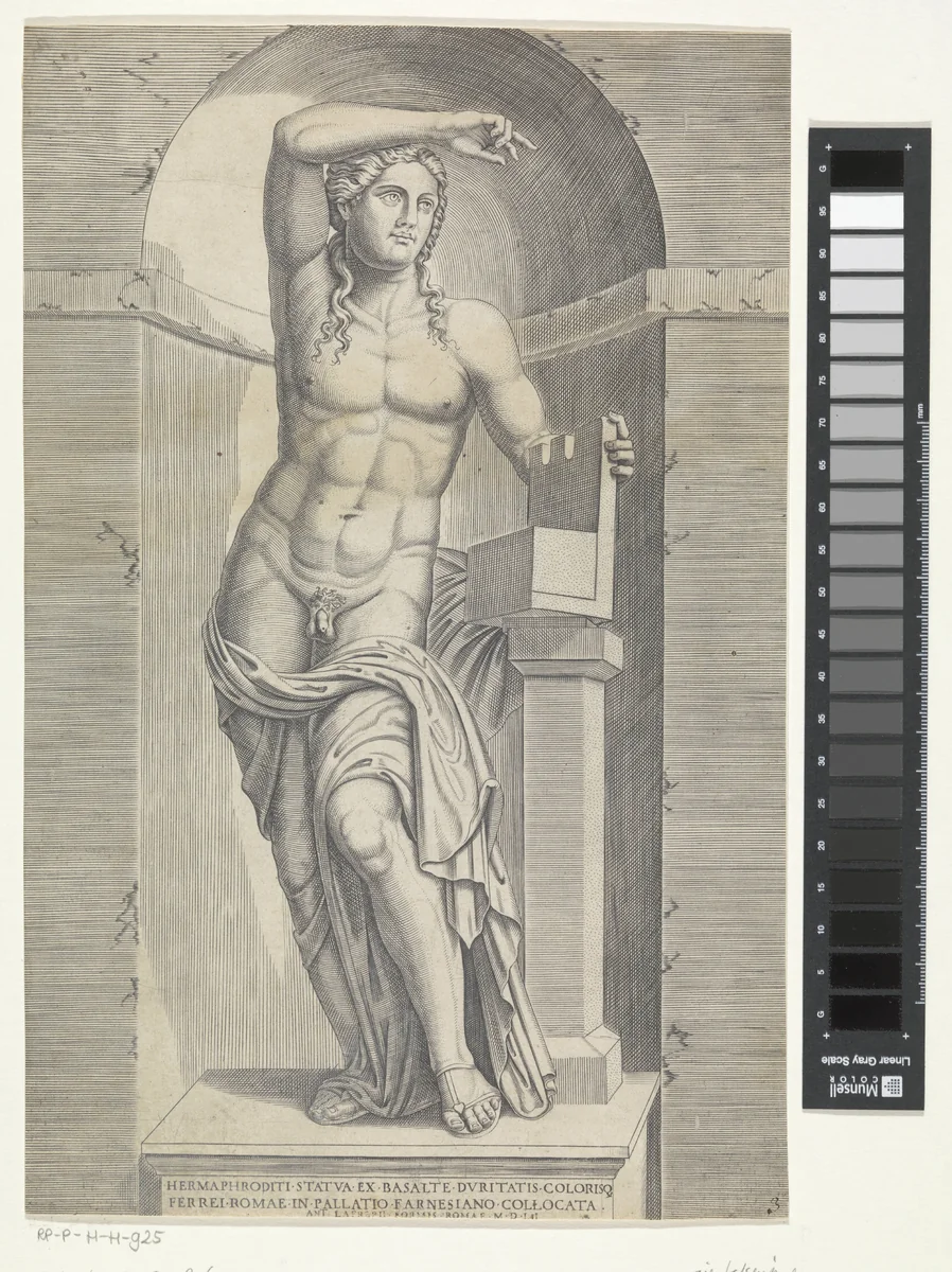 Beeld van een mannelijk naakt, vermoedelijk Apollo Lyceus by anonymous, print, 1552