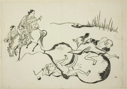 An Impossible Feat by Imaginary Men, no. 8 from a series of 12 prints by Okumura Masanobu (奥村政信), print, 1703-1713