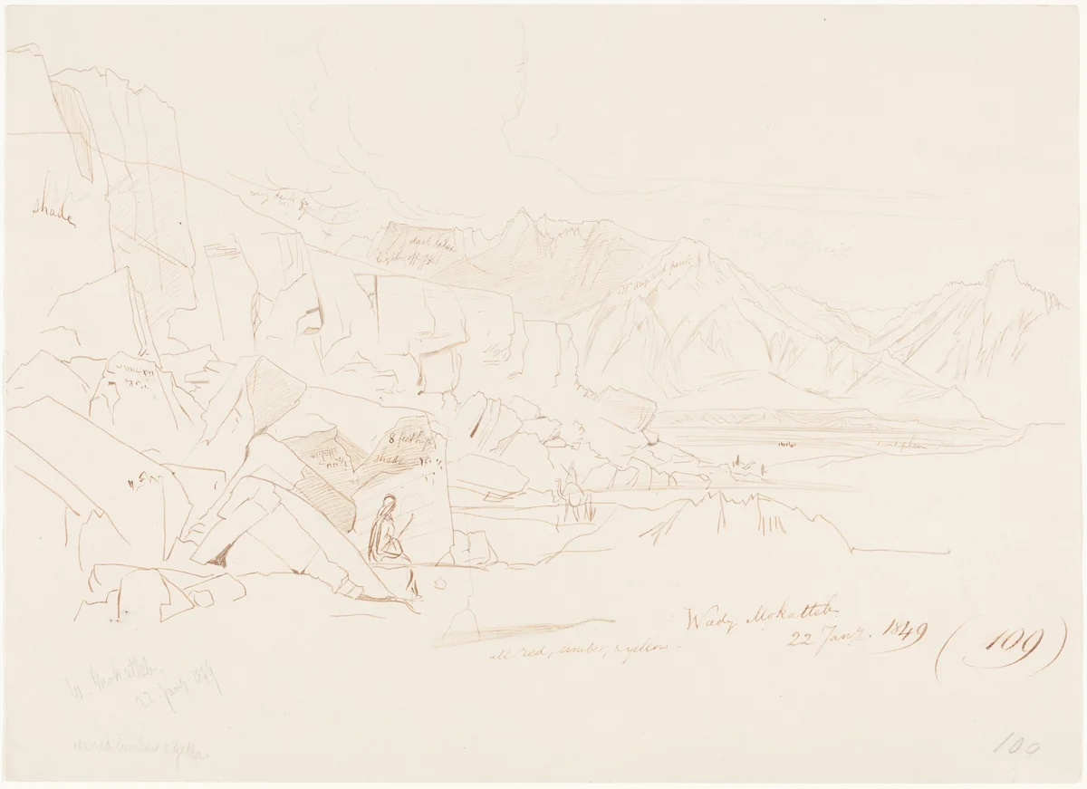 Wady Mokatteb by Edward Lear, drawing, 1849
