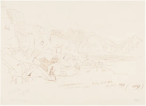 Wady Mokatteb by Edward Lear, drawing, 1849