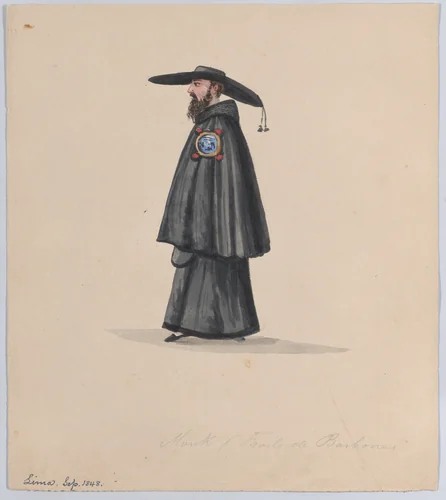 A monk from the order of Barbones, from a group of drawings depicting Peruvian dress by Francisco Fierro, drawing, 1848