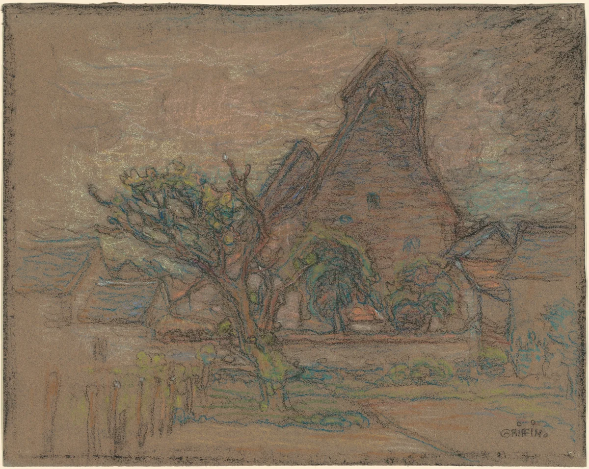 In a French Village by Walter Griffin, drawing, 1920-1923