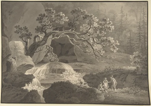 Landscape with Waterfall by Friedrich Wilhelm Gmelin, drawing, 1745-1821