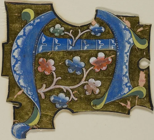 Decorated Initial "A" in Blue with Leaves from a Manuscript by European, painting, 1301-1400