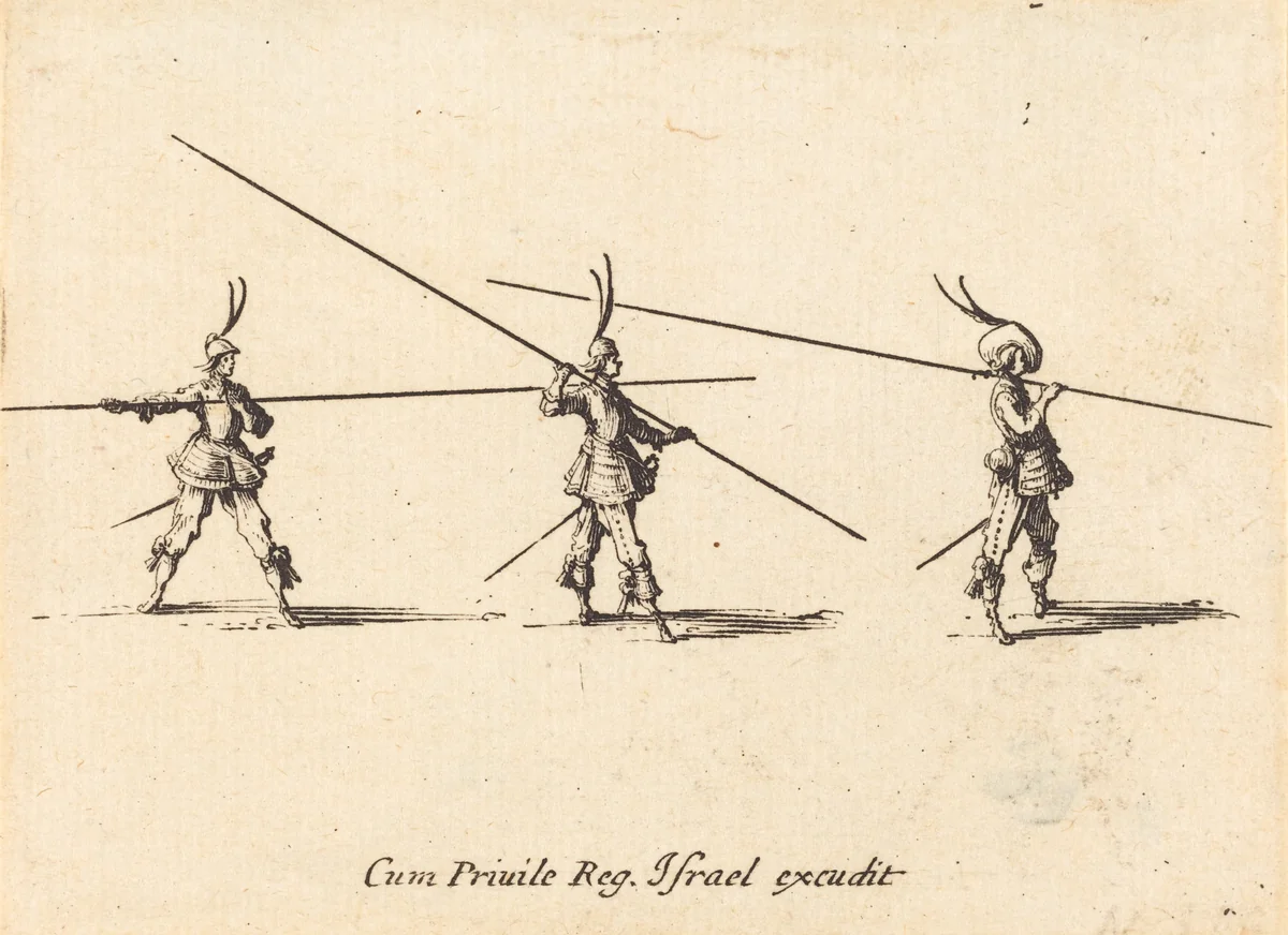 Drill with Tilted Pikes by Jacques Callot, print, 1634-1635