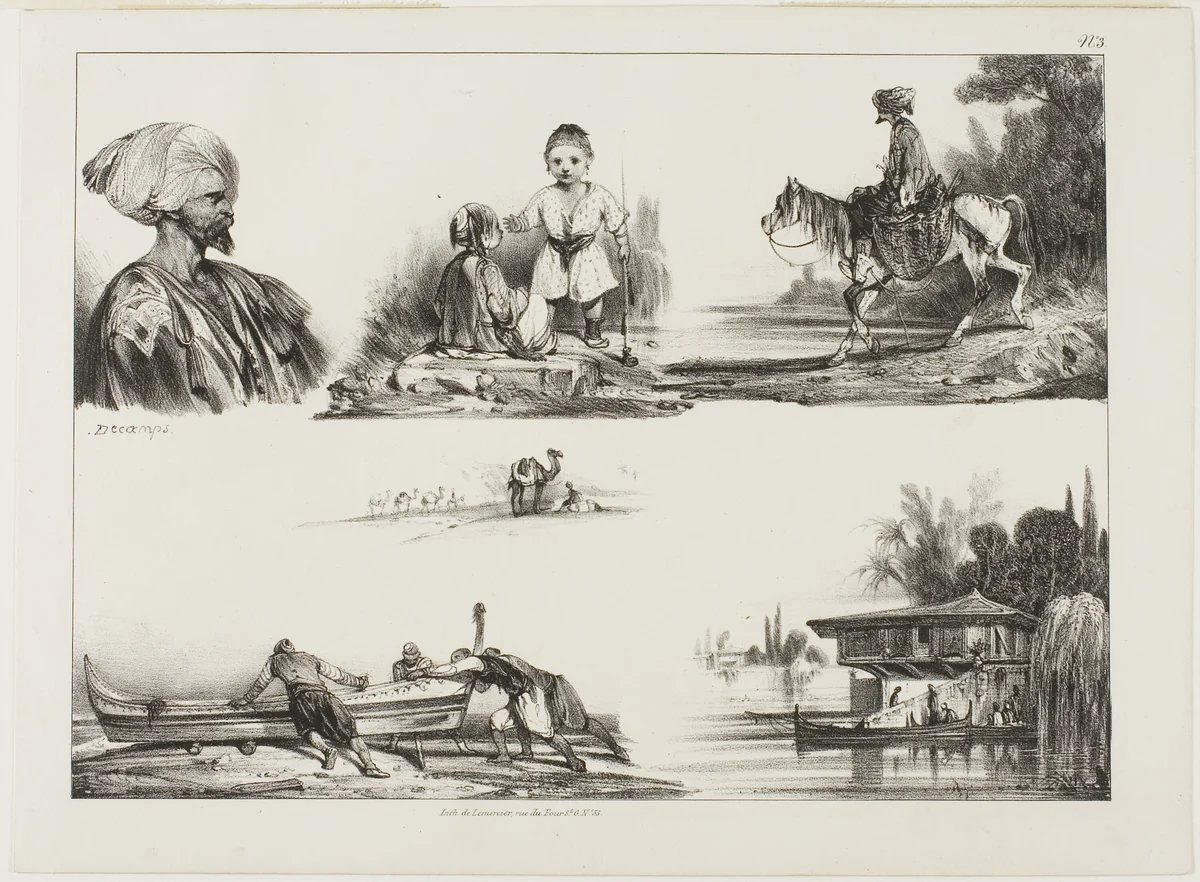 Sheet of Sketches, No. 3 by Alexandre-Gabriel Decamps, print, 1825-1835