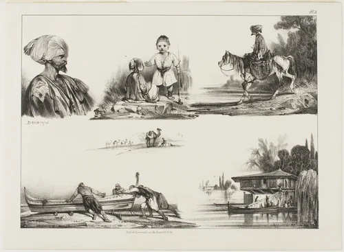 Sheet of Sketches, No. 3 by Alexandre-Gabriel Decamps, print, 1825-1835