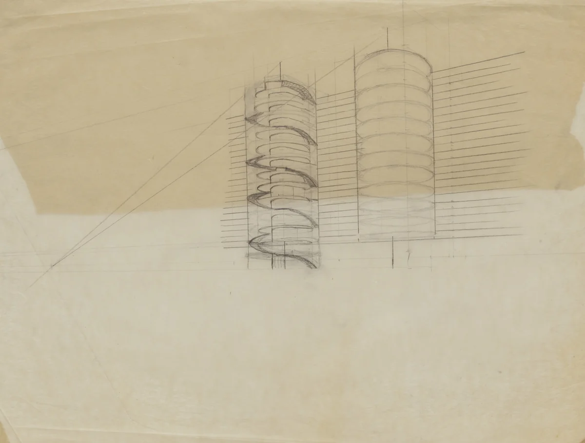 Suspension Houses Project (Perspective) by Bodo Rasch, Heinz Rasch, architecture, 1927