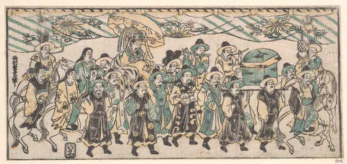 The Korean Ambassador on His Way to the Capital by Nishimura Shigenaga, print, 1700-1756