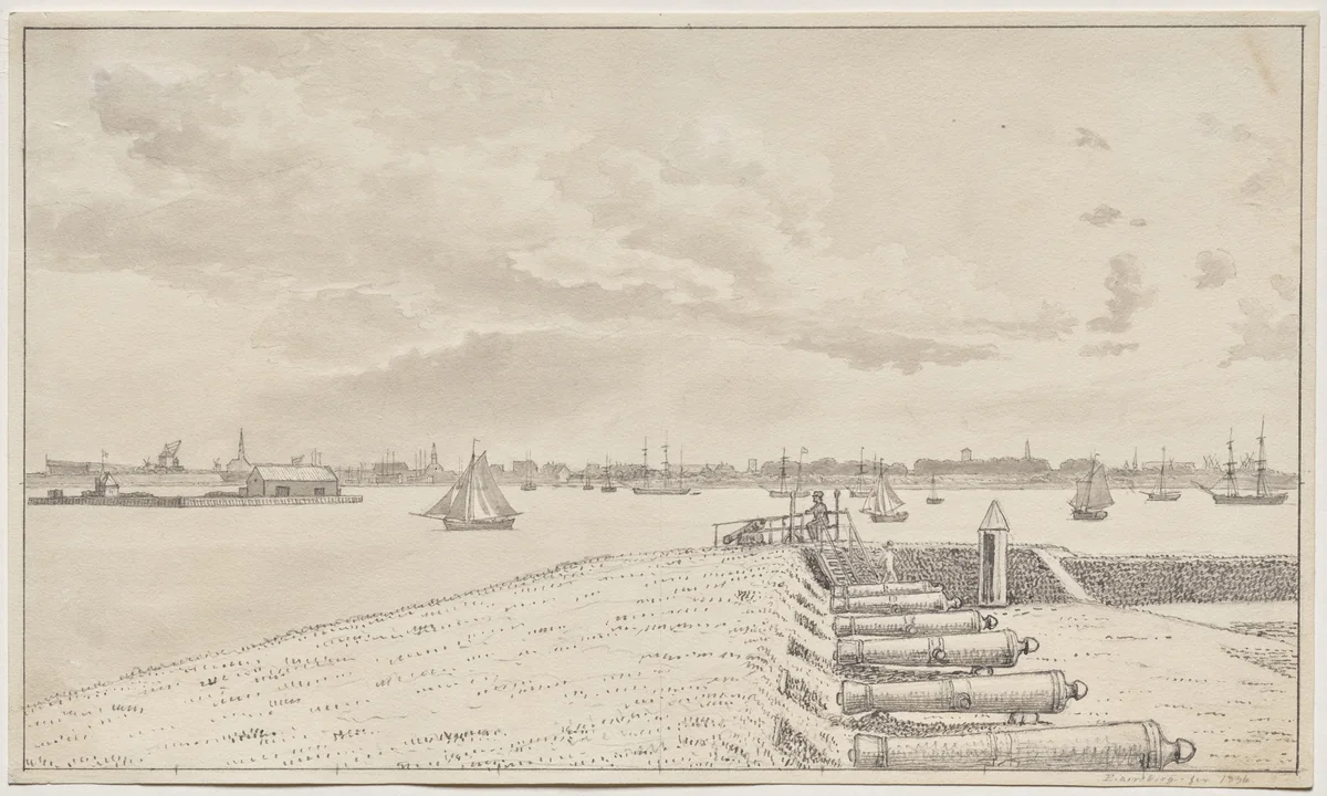 View from the Battery toward the City by Christoffer Wilhelm Eckersberg, drawing, 1836