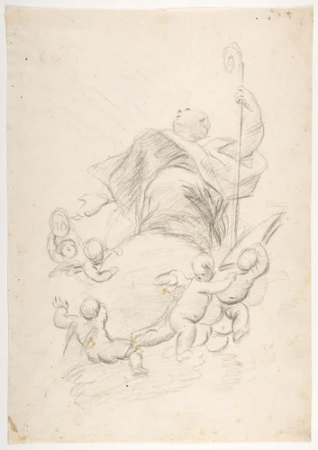 Ascension of a Bishop Saint by Luca Giordano, drawing, 1634-1705