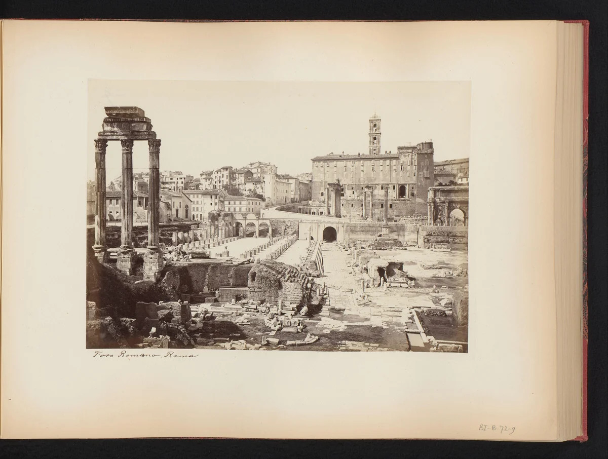 Gezicht op het Forum Romanum met de tempel van Castor en Pollux te Rome, Italië by anonymous, book, 1870-1890