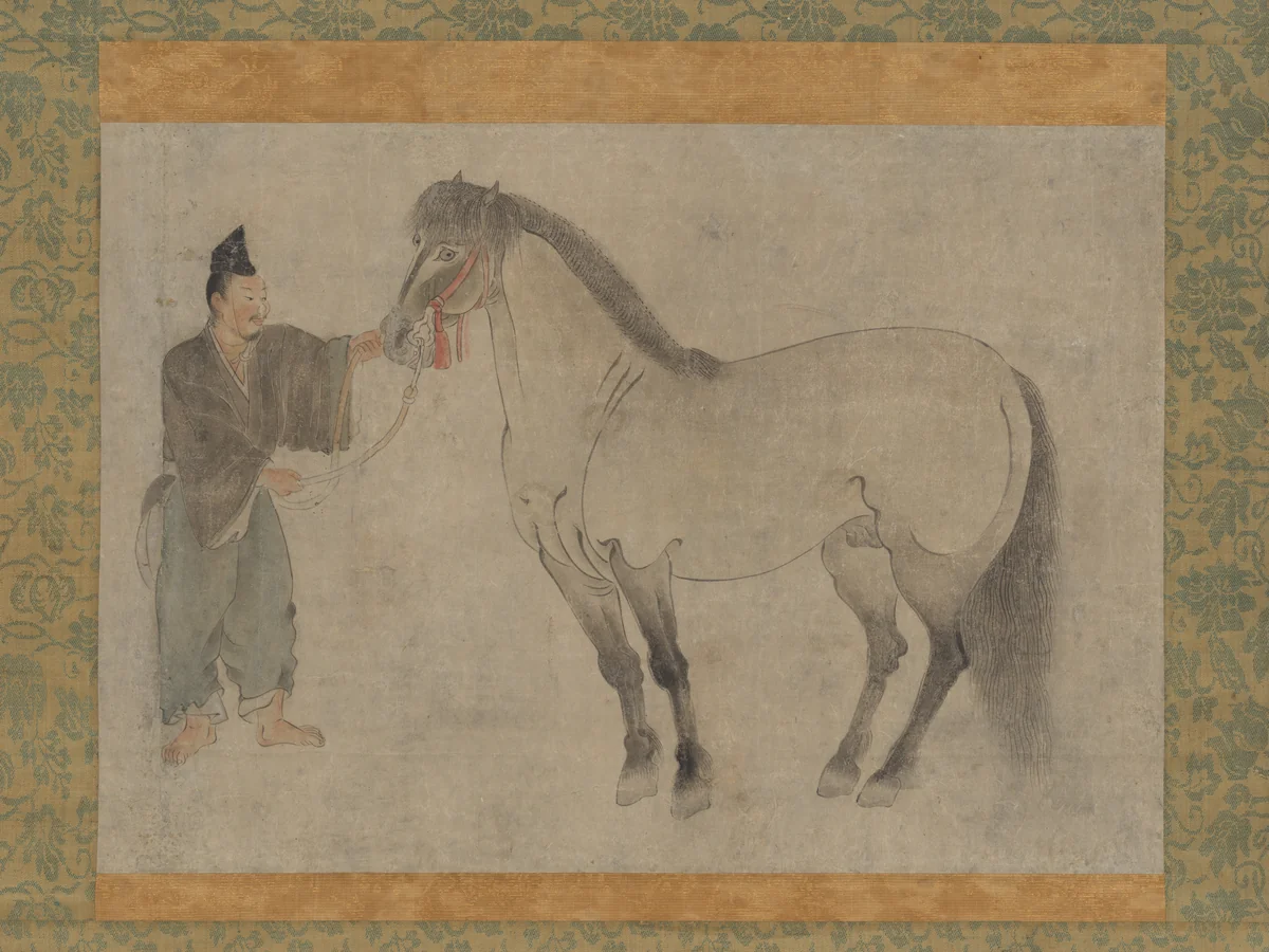 Horse and Groom by Unidentified, painting, 1300-1399