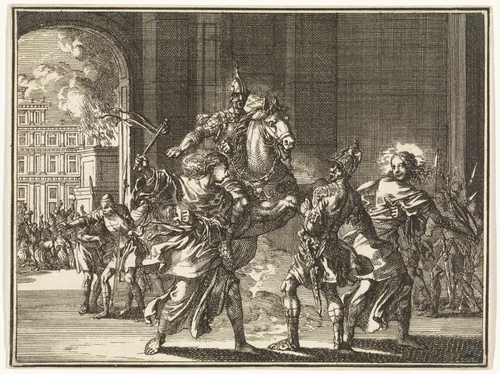 Verdrijving van Heliodorus uit de tempel by Jan Luyken, print, 1712