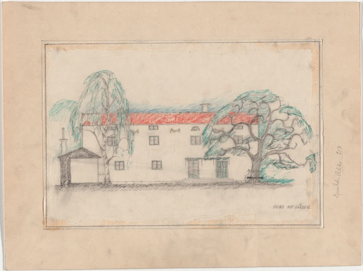 Villa Snellman, Djursholm, Sweden, Elevation of garden facade, sketch by Erik Gunnar Asplund, architecture, 1917