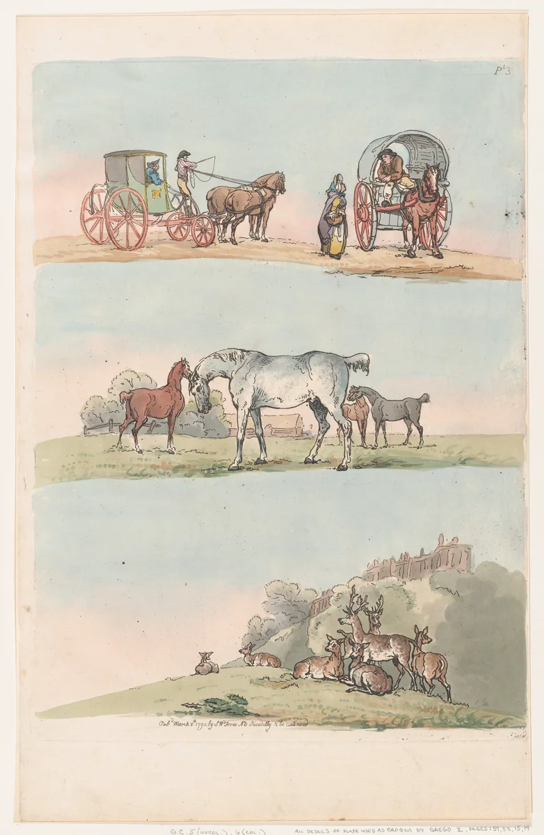 Plate 3, Outlines of Figures, Landscapes and Cattle...for the Use of Learners by Thomas Rowlandson, print, 1790