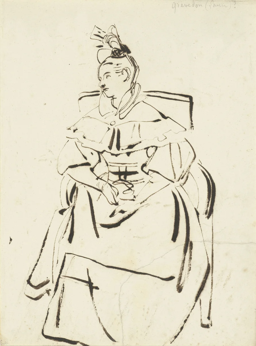 Zittende dame in een leunstoel (Laure Grevedon?) by Achille Devéria, drawing, 1810-1857