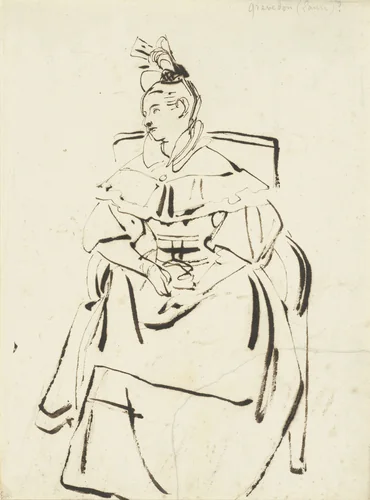 Zittende dame in een leunstoel (Laure Grevedon?) by Achille Devéria, drawing, 1810-1857